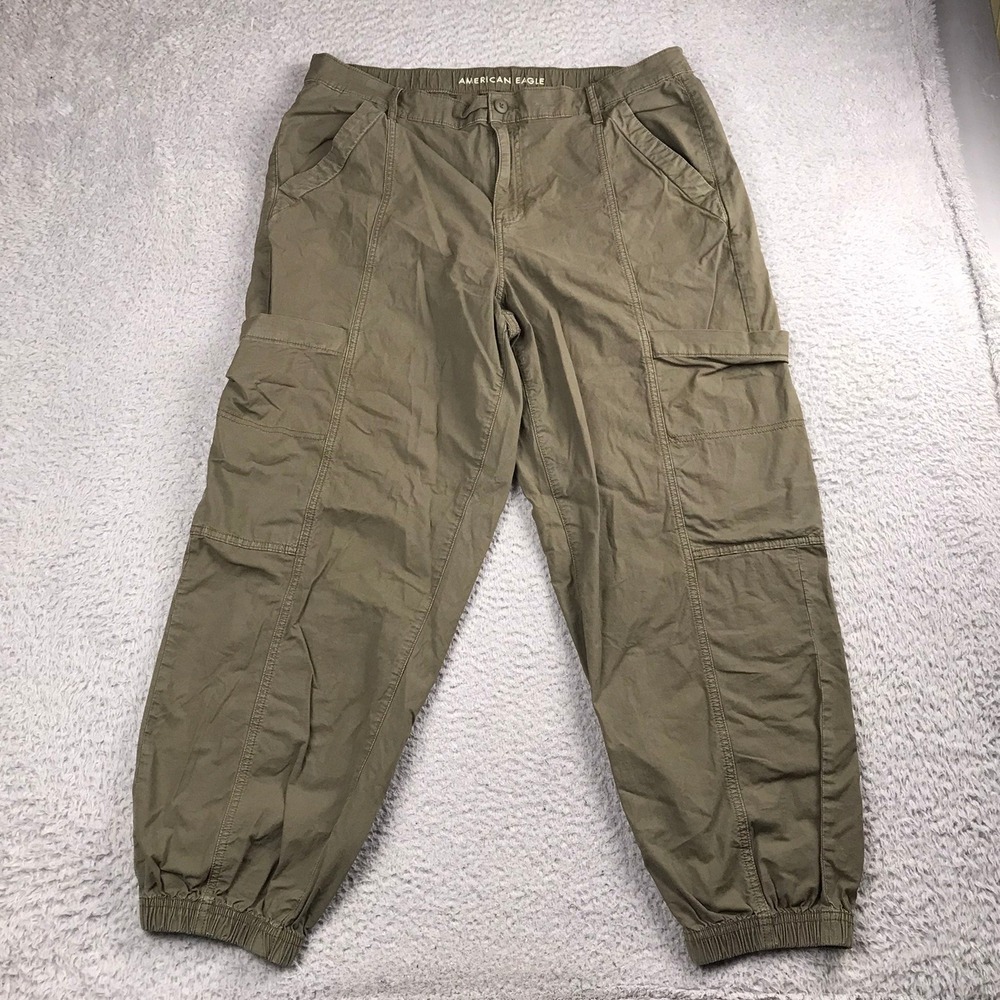 American Eagle Baggy Jogger Women 14 (36x28) Olive Green Cargo Utility Pants